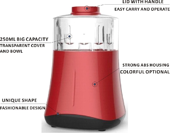 مفرمة طعام قوية مع لون مخصص ، غطاء بضغطة واحدة يبدأ بغطاء شفاف